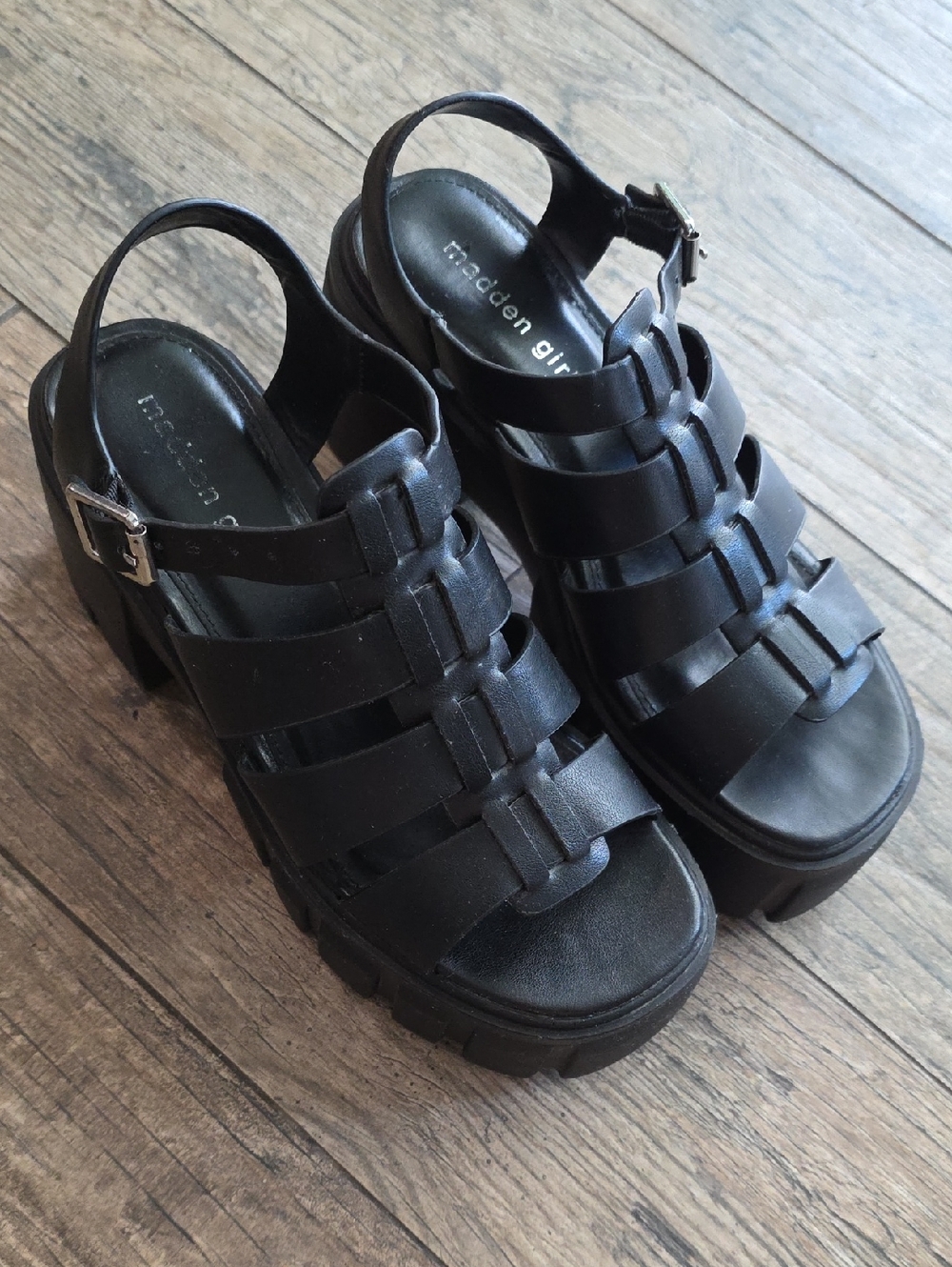 Madden Girl Black Strappy Chunky Platform Sandals